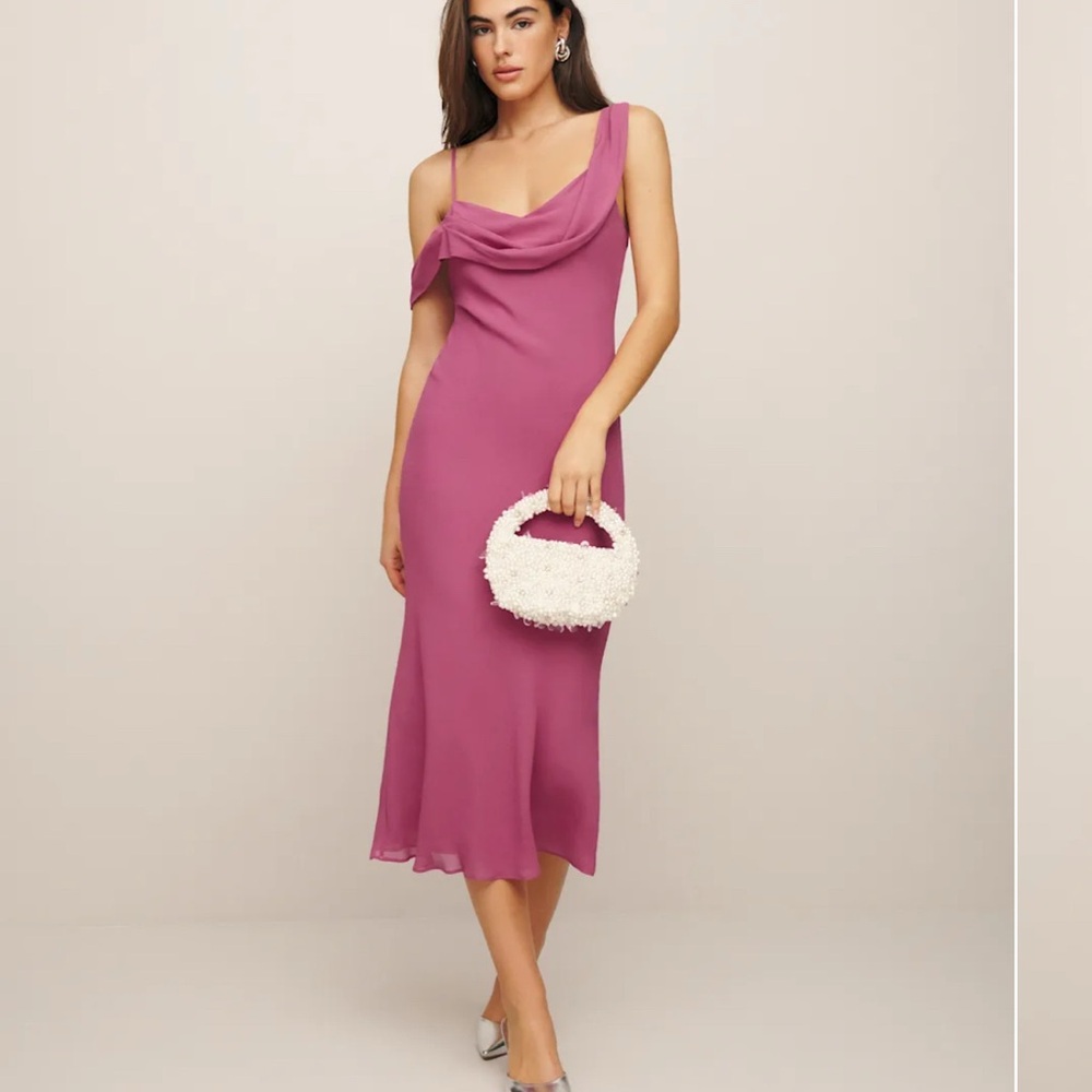 Reformation Fuchsia Draped Midi Dress